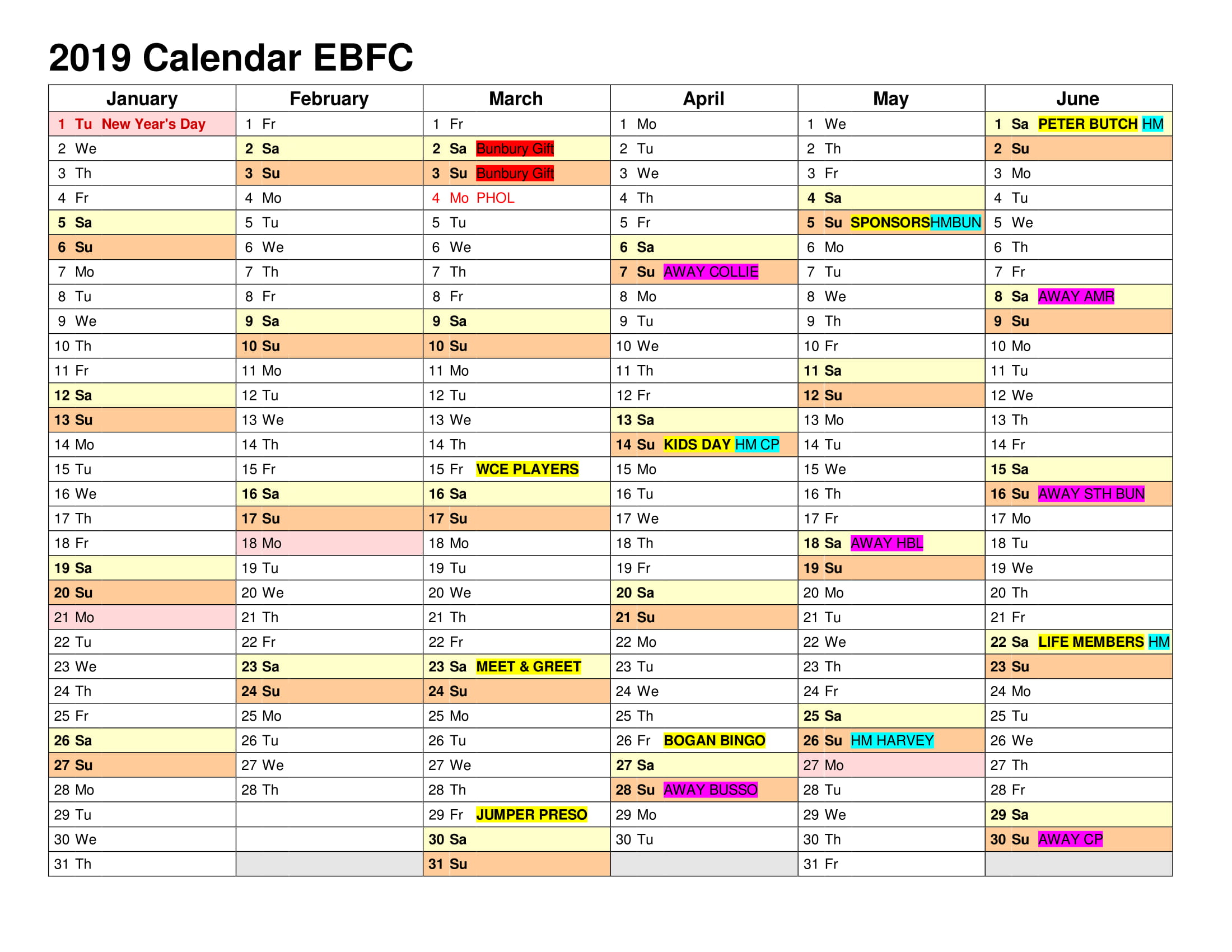 Social Calendar Eaton Football Club